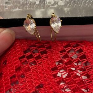 Elegant Gold tone and Clear Teardrop Earrings